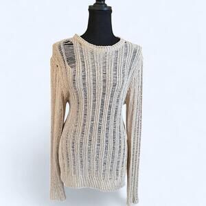 Cream UNA distressed knit sweater Size Small
